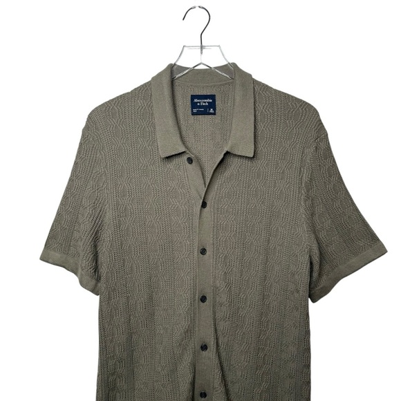Abercrombie & Fitch Green Knit Sweater Button Down Short Sleeve Shirt Sz M - Picture 2 of 9